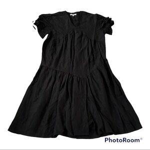 Senlis Women’s V neck puff sleeve A line midi dress black size Large